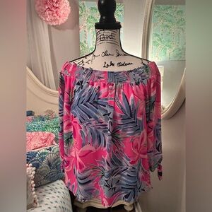 Lilly Pulitzer Maryellen off the shoulder top,  Cockatoo Pink, Size Small